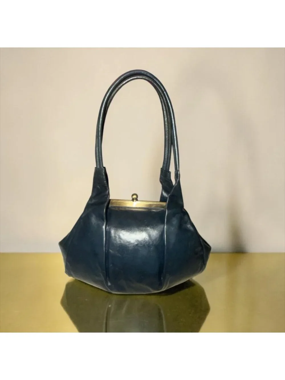 VTG HOBO Blanche Satchel Blue Glaze Leather Fortune Cookie Frame Clasp Lock Y2K - Picture 2 of 11